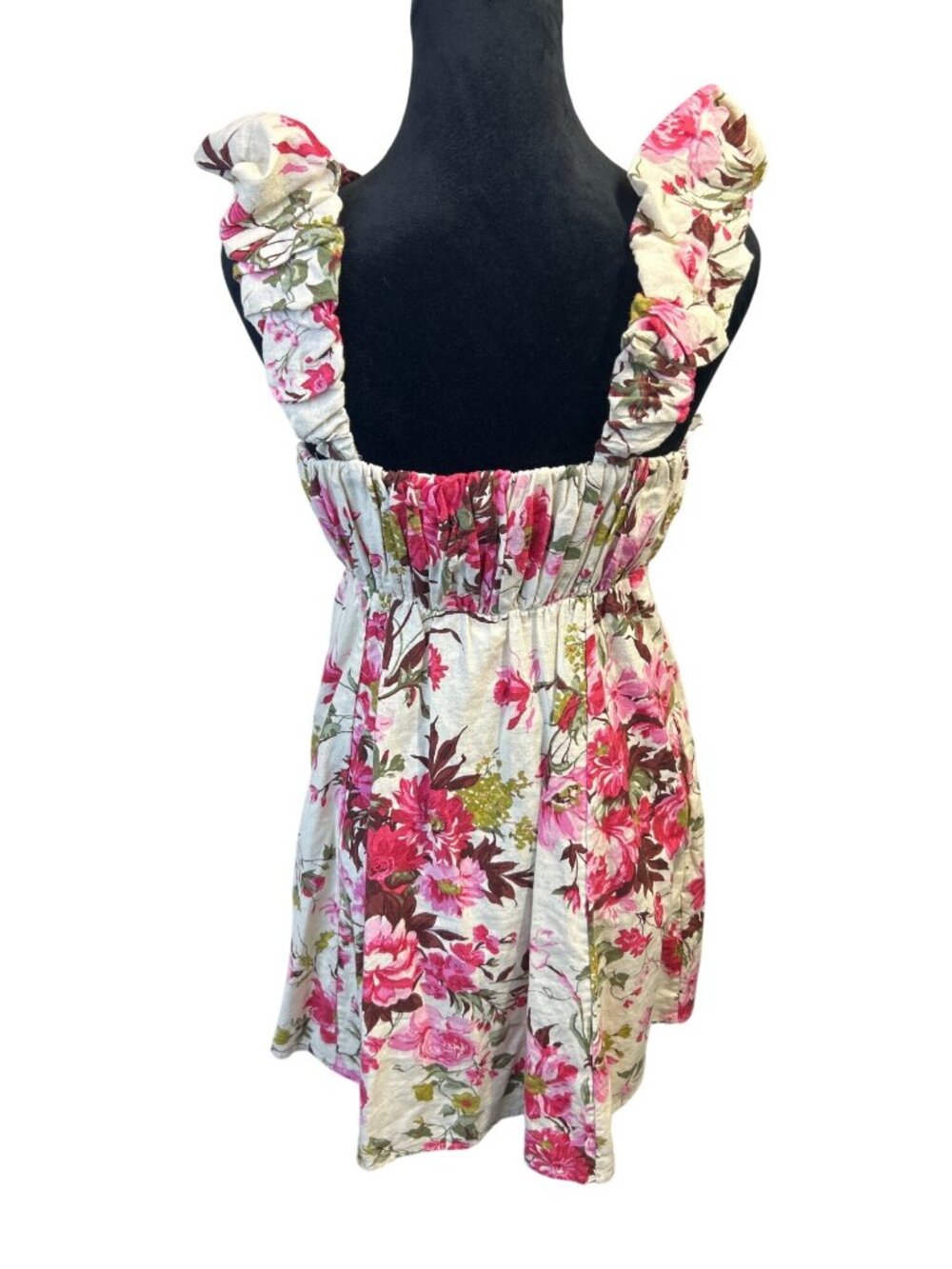 Abercrombie Floral Babydoll Dress Sz M Linen Blend Trendy Puff Sleeve Romantic - Picture 9 of 12